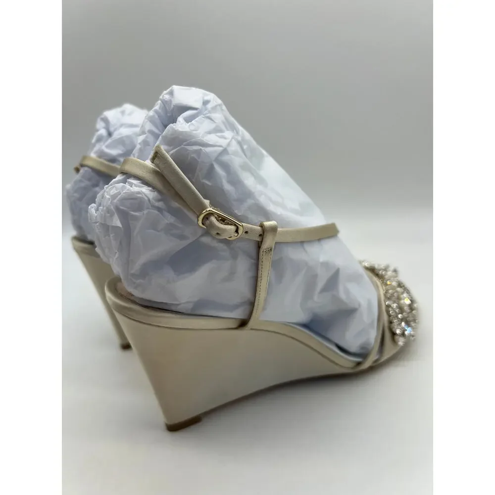 Badgley Mischka Women's Clarisa Embellished Wedge Sandal Ivory MP5243 Size 8